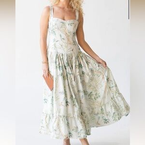 FANCY D Matilda Midi Dress - Light Green Print